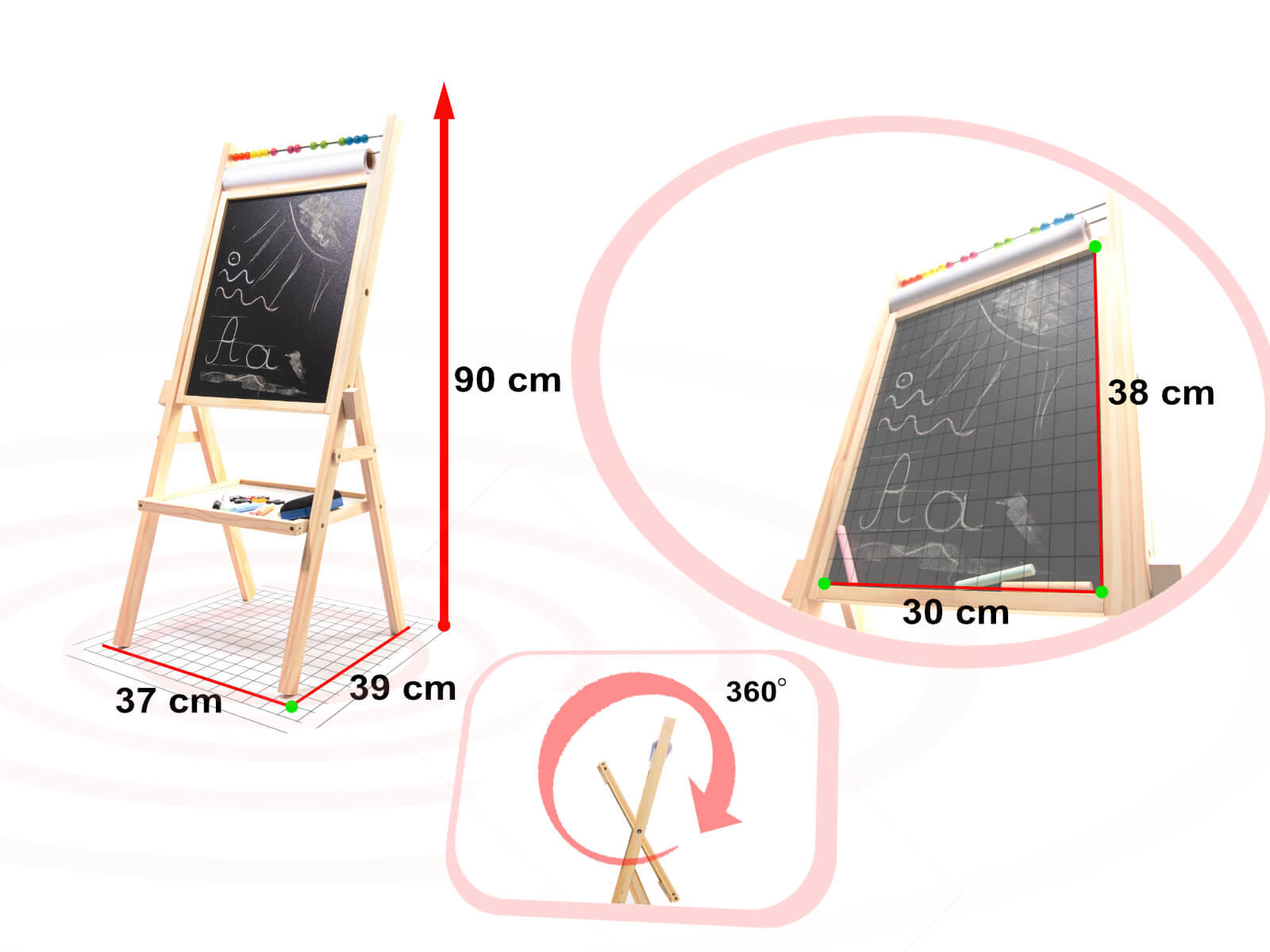 Magnetische Drehtafel mit Rechner 38x36,5x90cm